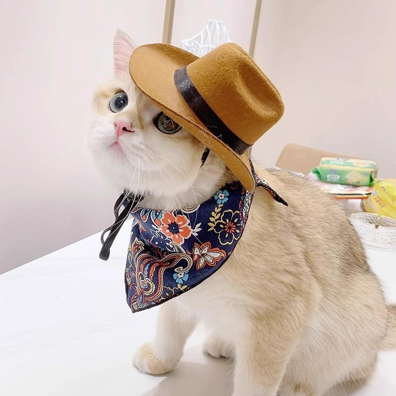 Cat Hat Western Cowboy Hat Pet Dog Photo Cute Funny Headwear Small and Medium-sized Dogs Sun Protection Sun Hat
