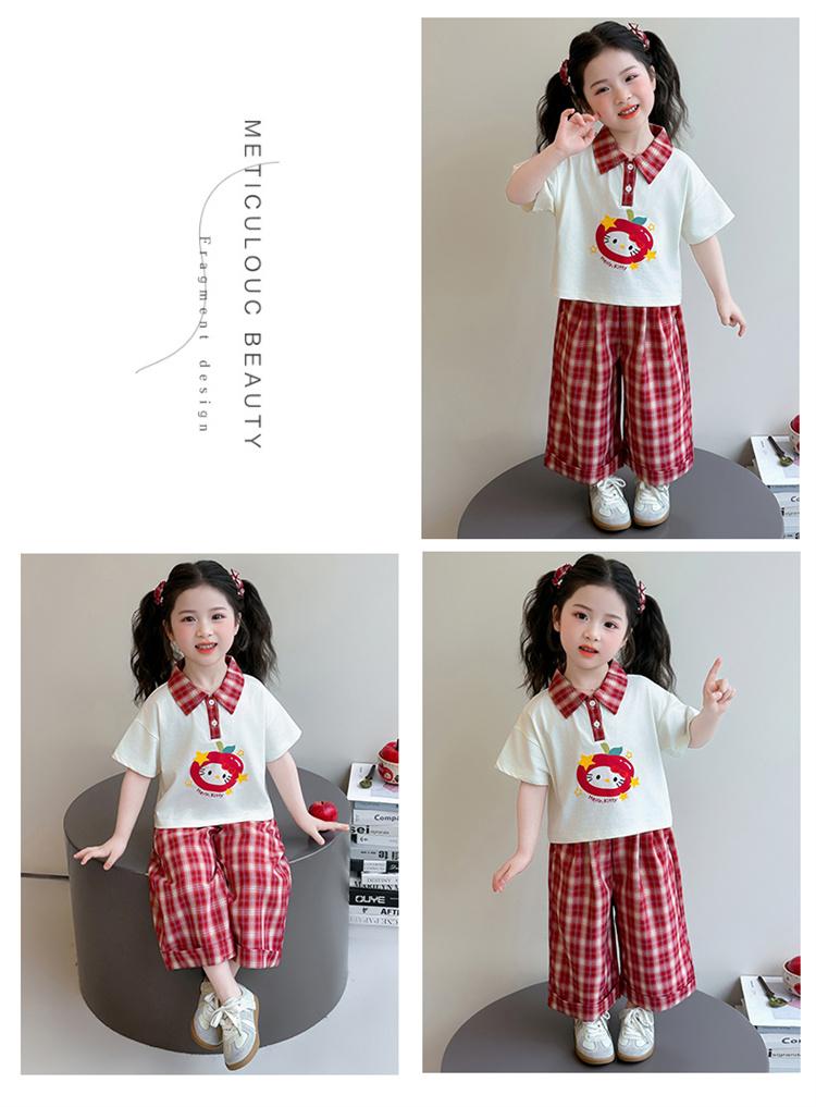 Girls' Korean Edition Set Summer 2026 New Girl's Cartoon Short Sleeve Summer Dress Children's Wide Leg Pants Two Piece Set