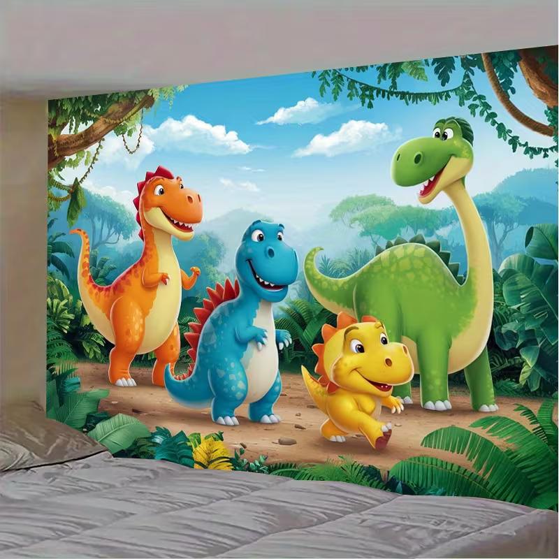 Cartoon Dinosaur Party Backdrop 120x80cm Polyester Background Cloth for Children Birthday Photo Booth Decoration
