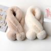 Fluffy Pompoms Warm Cross Scarf Plush Neck Warmer Fashion Neckerchief Wrap  For Women Girls