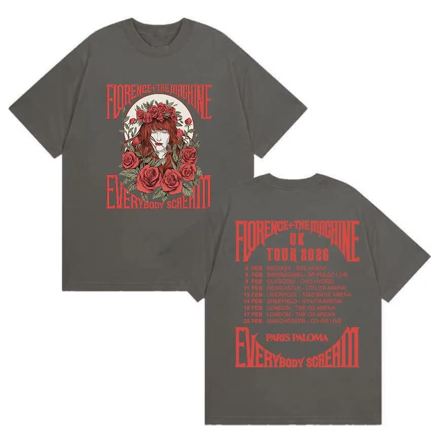 Florence  The Machine Everybody Scream Tour 2026 Print T Shirts Unisexs Women Vintage Fashion pure Cotton Tshirt Streetwear