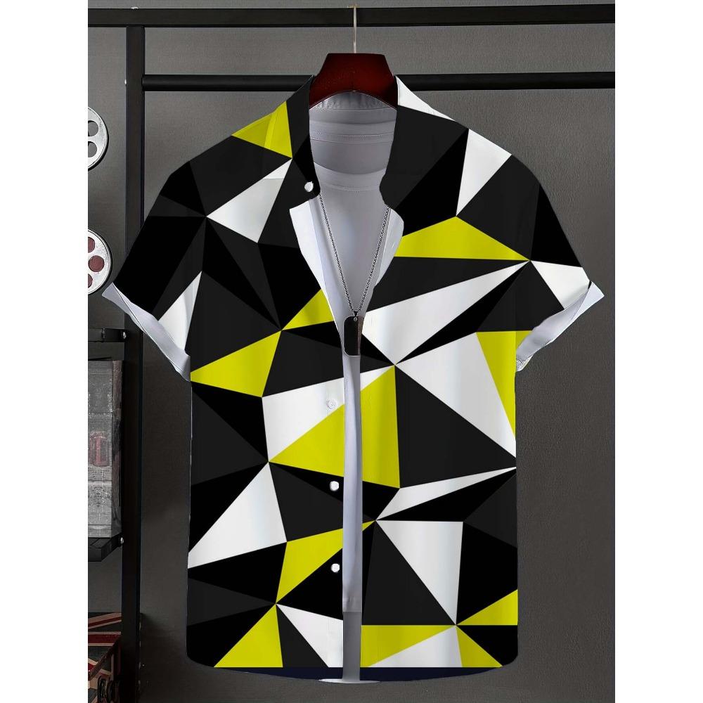 Мужская рубашка с новым полосатым узором в стиле пэчворк, застегивающаяся на пуговицы, модная и повседневная новая рубашка унисекс, рубашка с короткими рукавами и воротником-стойкой