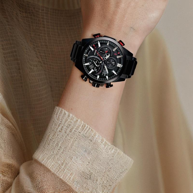 Casio EDIFICE Солнечный Bluetooth Водонепроницаемый Кварцевый Механизм Стальной Ремешок Японские и Корейские Часы Мужские Часы Черный Циферблат EQB-501YDC-1AMPRDD