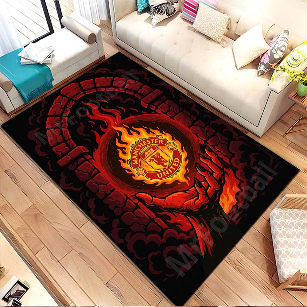 "Fiery Manchester United Crest Design" Patterned carpet, non slip mat suitable for living room and bedroom sofas