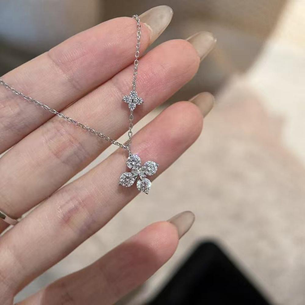 925 Sterling Silver Dainty Lucky CZ Leaf Necklace For Women Exquisite Flowers Elegant Pendant Necklace Mother's Day Jewelry Gift
