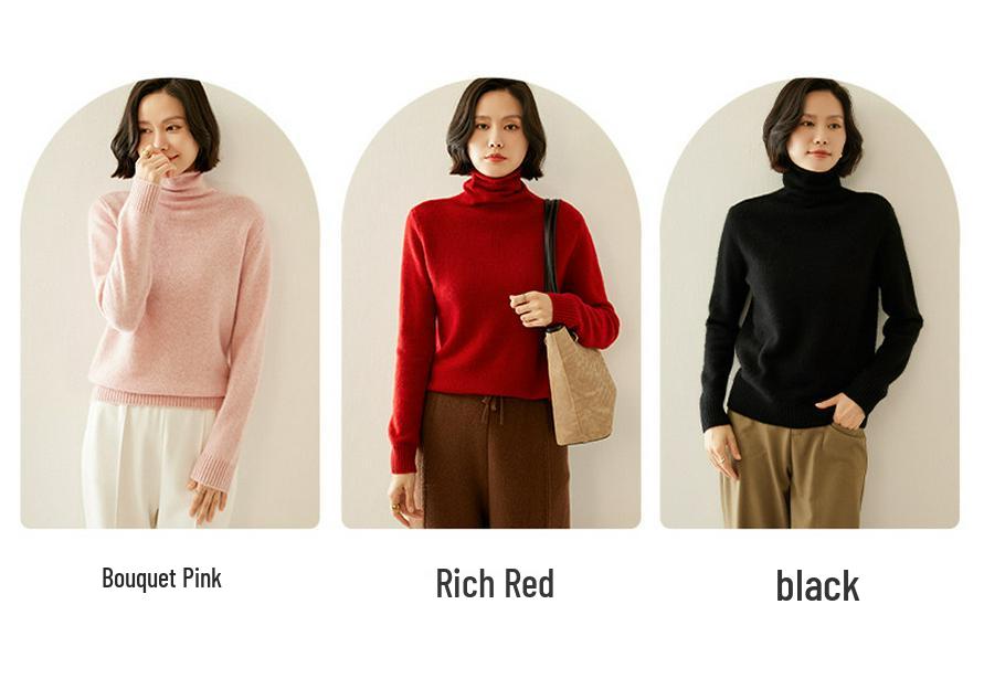 7-Gauge Double-Strand Ribbed Roll-Neck Women's Cashmere Sweater for Autumn/Winter