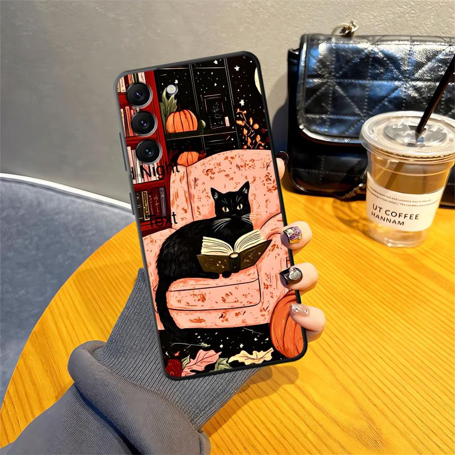 Черный Мягкий Чехол для Телефона для Samsung Galaxy A50 A17 A06 A20 A13 A70 A30 A15 A10 A12 A05 A04 A40 A16 Мультяшный Кот