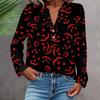 Женская модная и повседневная рубашка с длинным рукавом, V-образным вырезом, на пуговицах, с принтом, блузка, топ