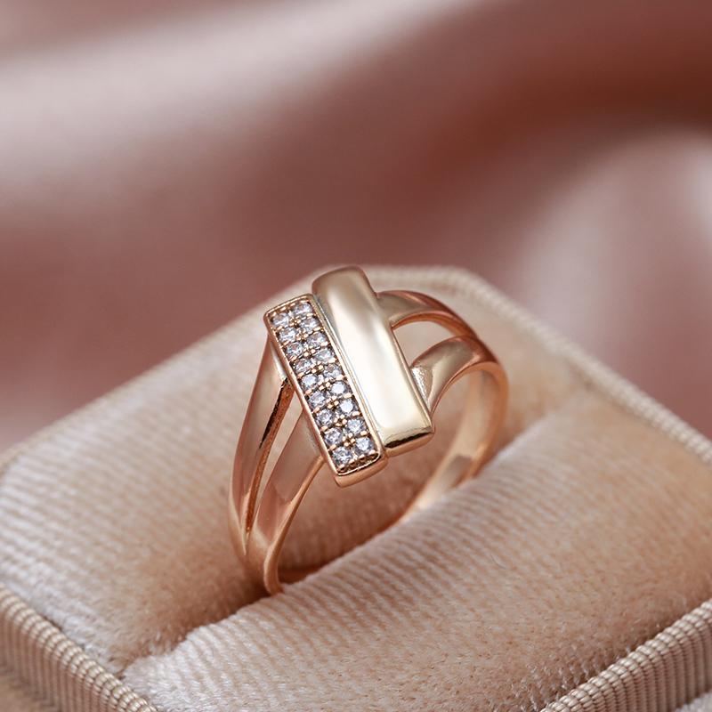 Trend Minimalist Geometry Natural Zircon Women'S Rings  Rose Gold  New Vintage Jewelry Girl'S Wedding Party Ring