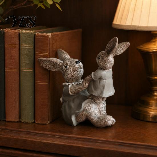 Rustic Resin Sculpture Parent Child Rabbit Statue, Ornament, Cute Rabbits Figurine Garden for Yard Flower Bed Room Table Decor Ornament