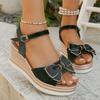 Fashion Lovely Girls Beige Bowtie Sandals Comfortable Platform Wedge Heels Shoes Woman Open Toe Ankle Strap Plus Size Sandalias Mujer