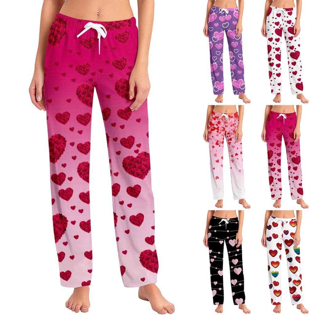 Женские пижамные штаны, одежда для сна, повседневные брюки с эластичной резинкой на талии, удобные прямые свободные брюки для йоги