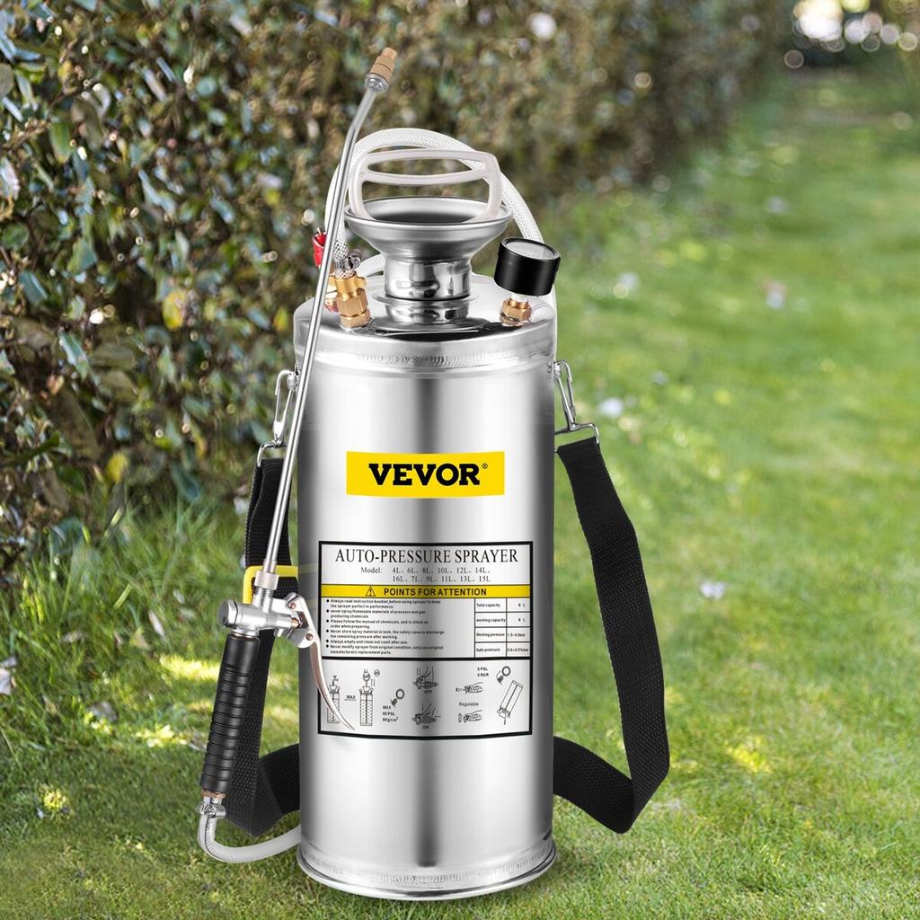 Stainless Steel Sprayer 8L Household Gardening and Floor Cleaning Sprayer, Suitable for the Current Neds of Industry, Agriculture, Commerce, Medicine