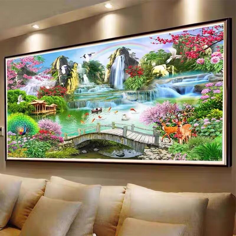 5D Diamond Painting Full of Drill Water Generating Money Point Drill Cross-stitch Living Room Landscape Large Painting Drill Mosaic Art DIY