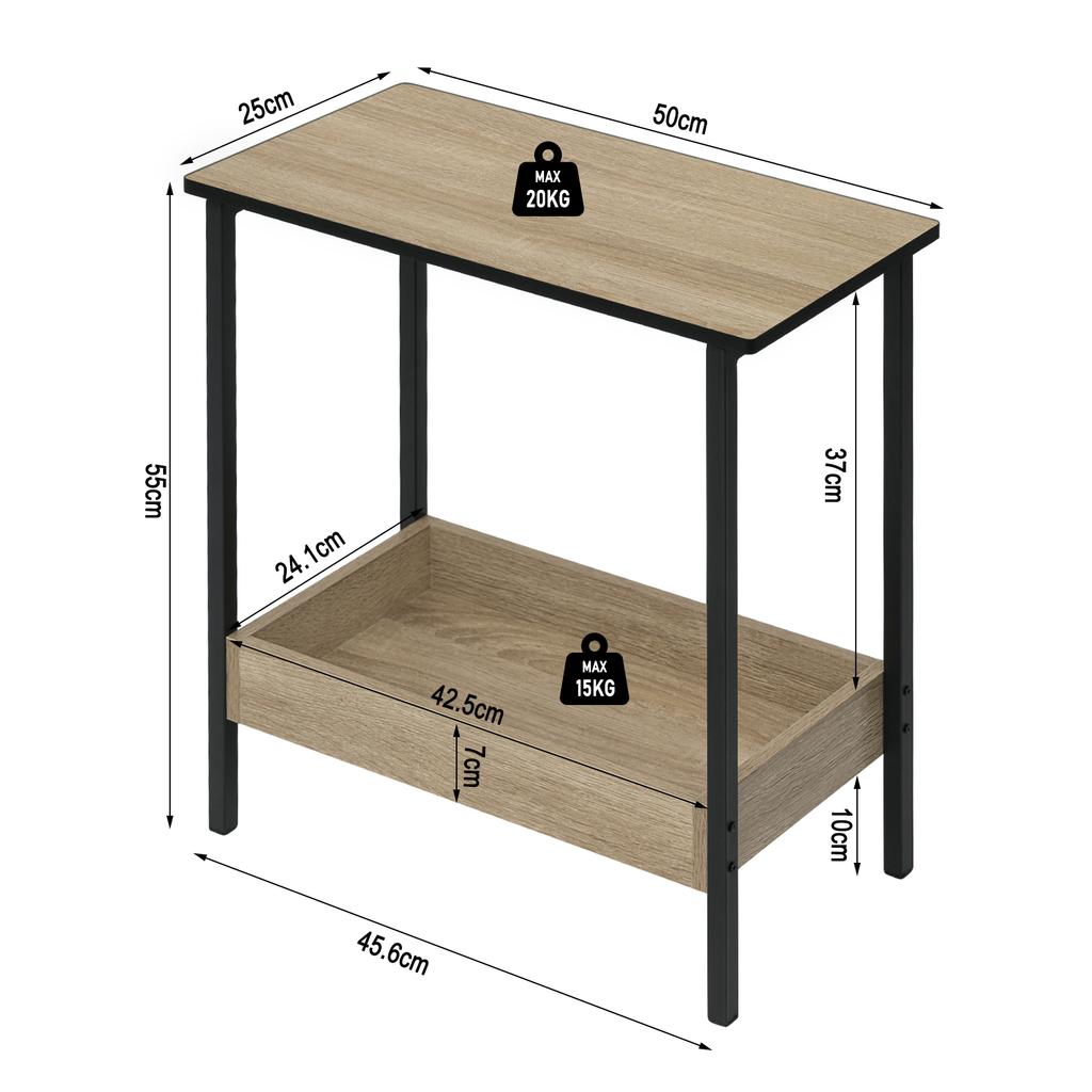 WOLTU Side Table Coffee Table with 2 Shelves Sofa Console Table with Storage Space for Corner Living Room Bedroom