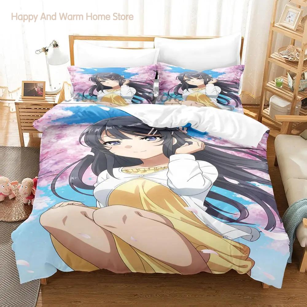 Комплект постельного белья Sakurajima Mai Single Twin Full Queen King Size Bed Set Aldult Boys Bedroom Duvetcover Sets 3D Print Anime bed