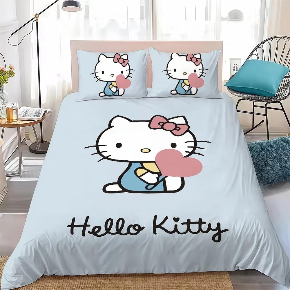 H-Hello Kittys Cute Duvet Cover Set Bedding Set Kids Boy Girl Bedroom Decoration 2/3piece set Student Dormitory Home Style