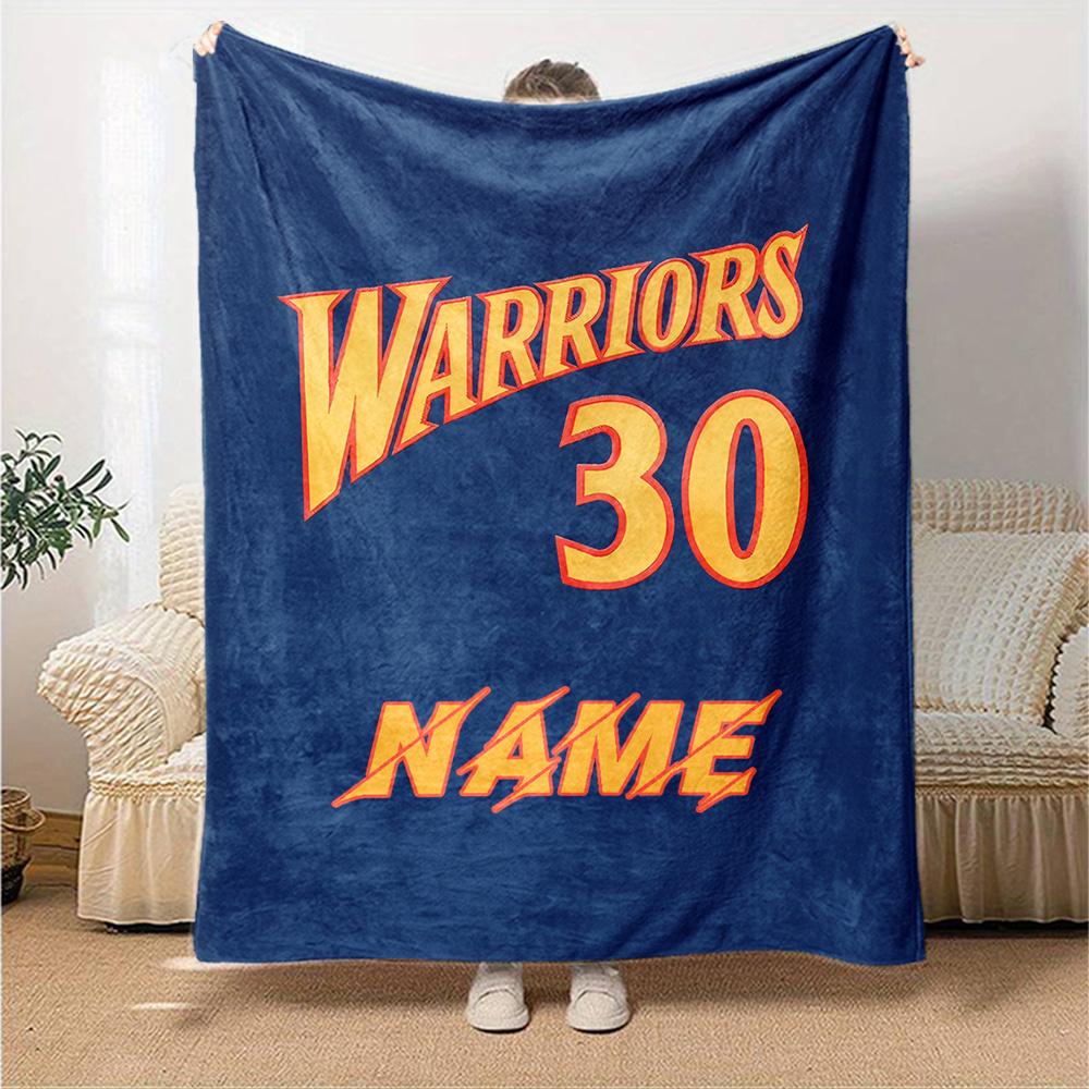 Warriors 30 Name Themed Flannel Blanket Personalized Name Four Seasons Comfort Fashionable Design Suitable For Sofa Bed Travel Camping And Office