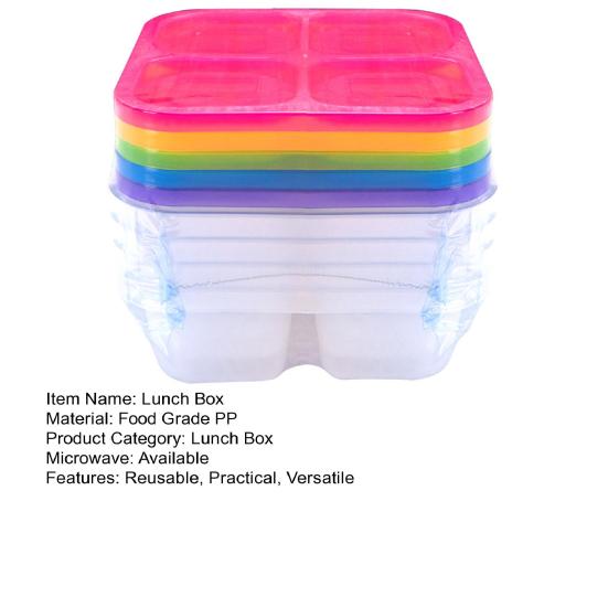 4-Compartment Lunch Box BPA-Free Stackable Food Containers Reusable Meal Prep Storage Food-Grade Microwave Safe Box for Home School Picnic Portion