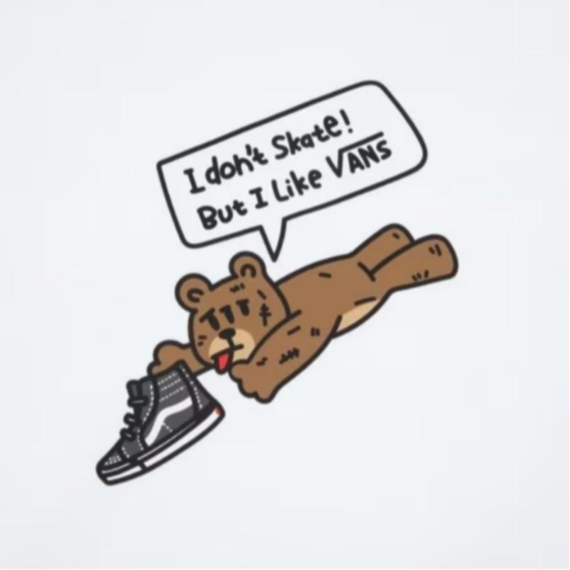 Vans Футболка с принтом X Asian Artist Collaboration Bear Front Skateboard Illustration с круглым вырезом и длинными рукавами для мужчин, белые VN000EXHWHT