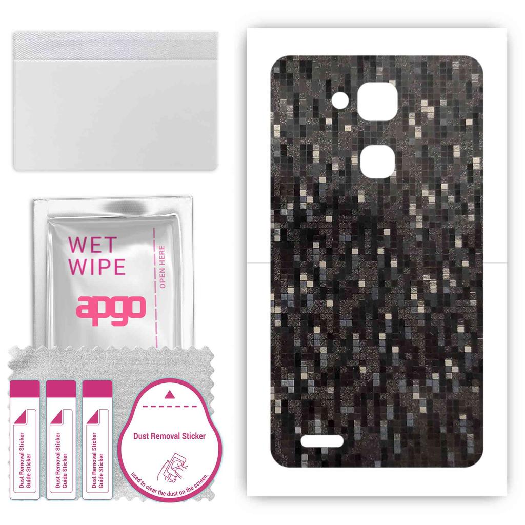 apgo Protective Skin Sticker for the back compatible with Huawei Mate 7, Wrap Film, Foil, Vinyl - Pattern Carbon Black Pixel