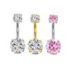 Stainless Steel Zircon Belly Button Ring with Four-Claw Internal Thread