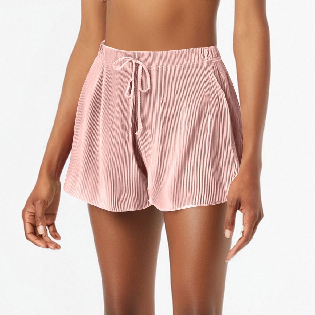 Женские стильные однотонные повседневные фактурные шорты без карманов с эластичной талией