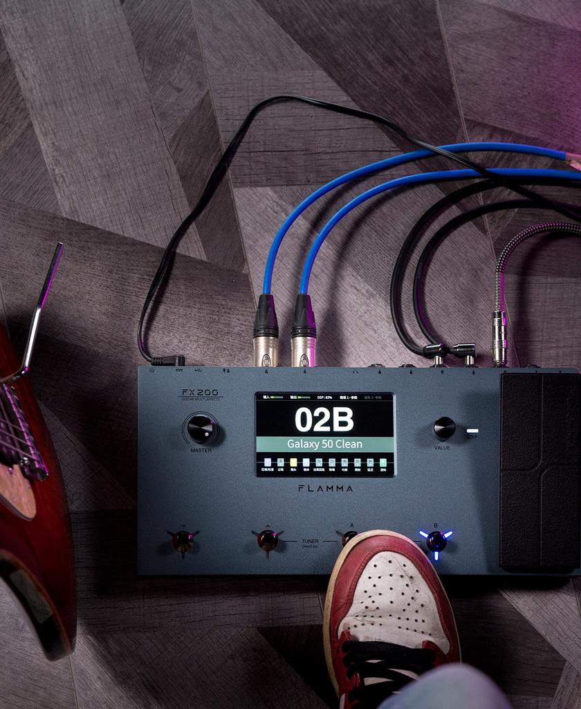 FLAMMA FX200 Педаль для гитары с несколькими эффектами, 5-дюймовый сенсорный ЖК-экран, программируемые порты MIDI, богатая поддержка, изменение порядка модулей, аудиозапись через USB 58