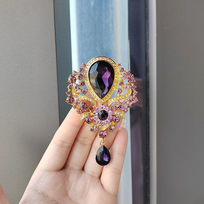 Брошь с подвеской в ​​виде большой капли воды в стиле ретро, ​​корсажная булавка со стразами, аксессуары для одежды, ювелирные изделия для женщин