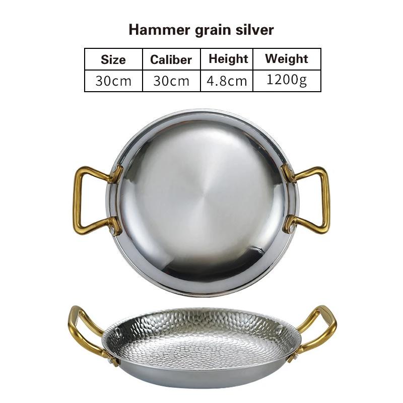 Кастрюля для испанского риса с морепродуктами из нержавеющей стали 304 Коммерческая тарелка для раков Кастрюля с плоским дном для тушеного риса Сковорода с двумя ручками для жарки хот-пот