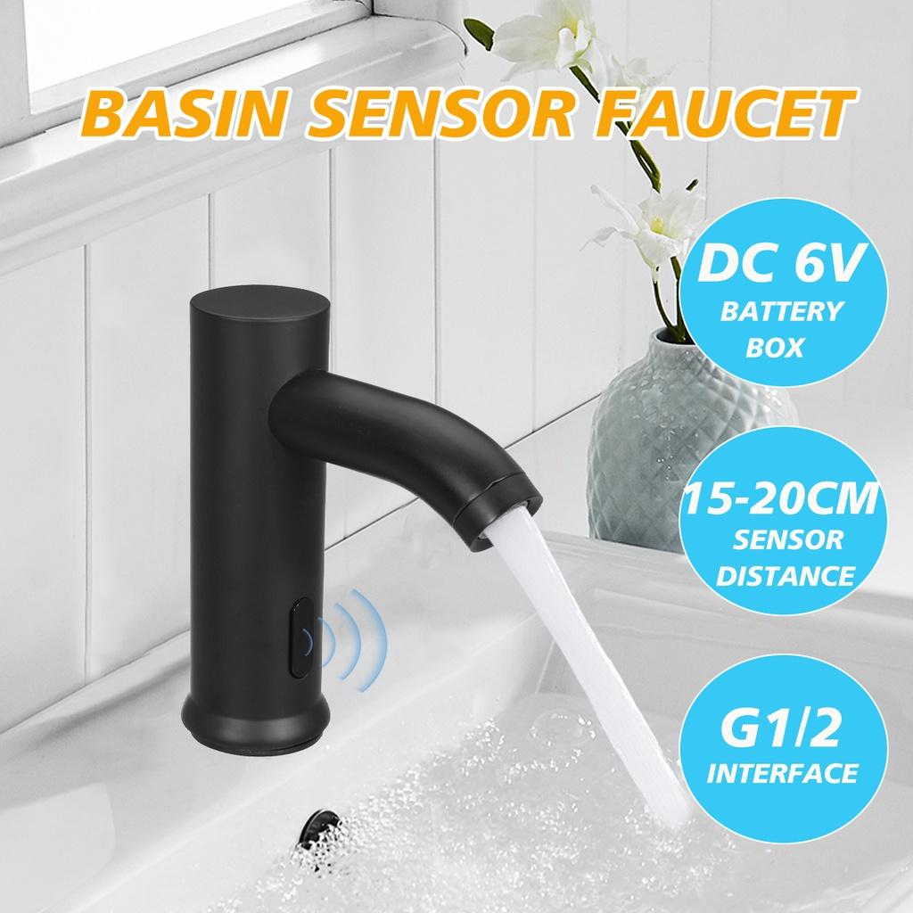 DC6V матовый черный сплошной латунный кран для холодной воды, бесконтактный инфракрасный кран, автоматический сенсорный кран для ванной комнаты, смесители для раковины, монтируемые на палубе