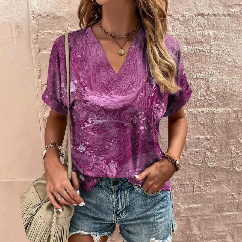 Футболка с 3d геометрическим принтом в этническом стиле с v-образным вырезом, летняя футболка с короткими рукавами, женская одежда, женская футболка, винтажная женская футболка большого размера