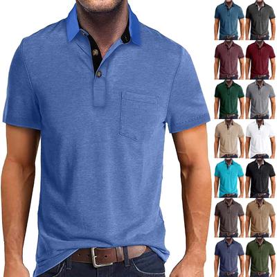 Мужская летняя однотонная футболка с открытым воротником на 3 пуговицах и топом с короткими рукавами на пуговицах