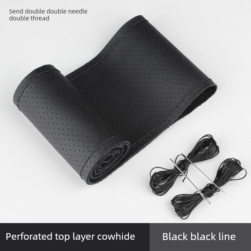 Steering Wheel Cover Leather Hand Sewing Men's and Women's Four Seasons Universal Volkswagen Leather Cover First Layer Cowhide Non-Slip Handle Cover