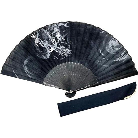 Dragon fan mens 23cm high-quality cotton Japanese pattern black openwork cloud larger size L god cotton-linen bag included 1299c.