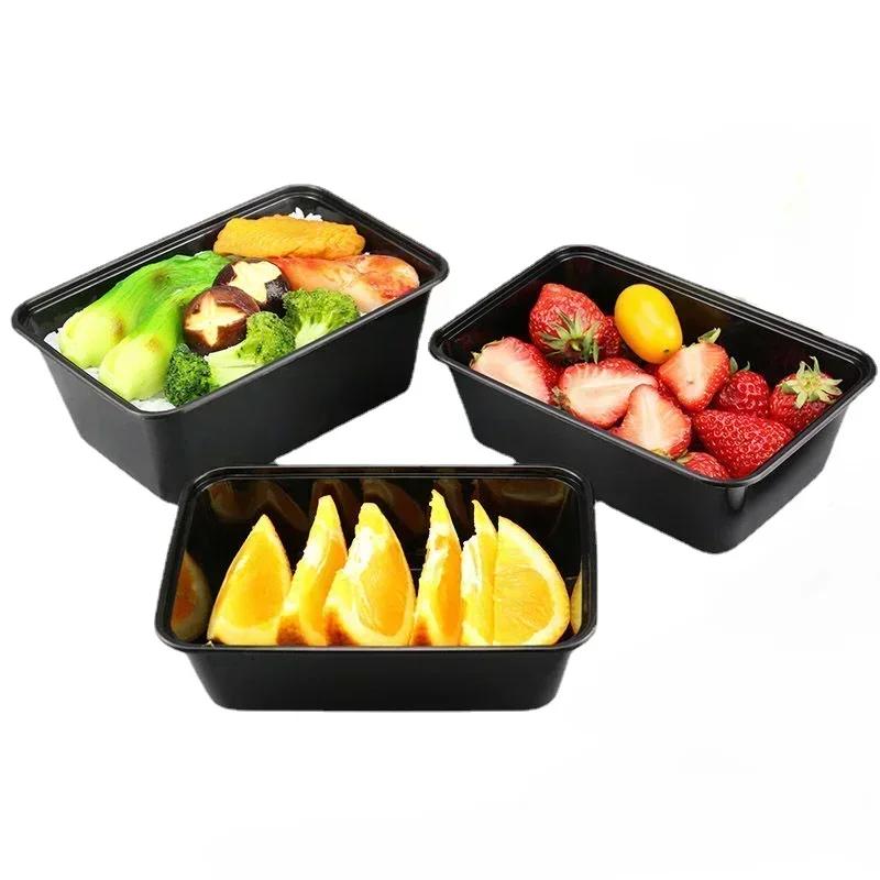 1000ml Thick Disposable Takeaway Lunch Box Tableware Can Be Microwave Heated Rectangular Black Plastic Bowl Food Packaging Box