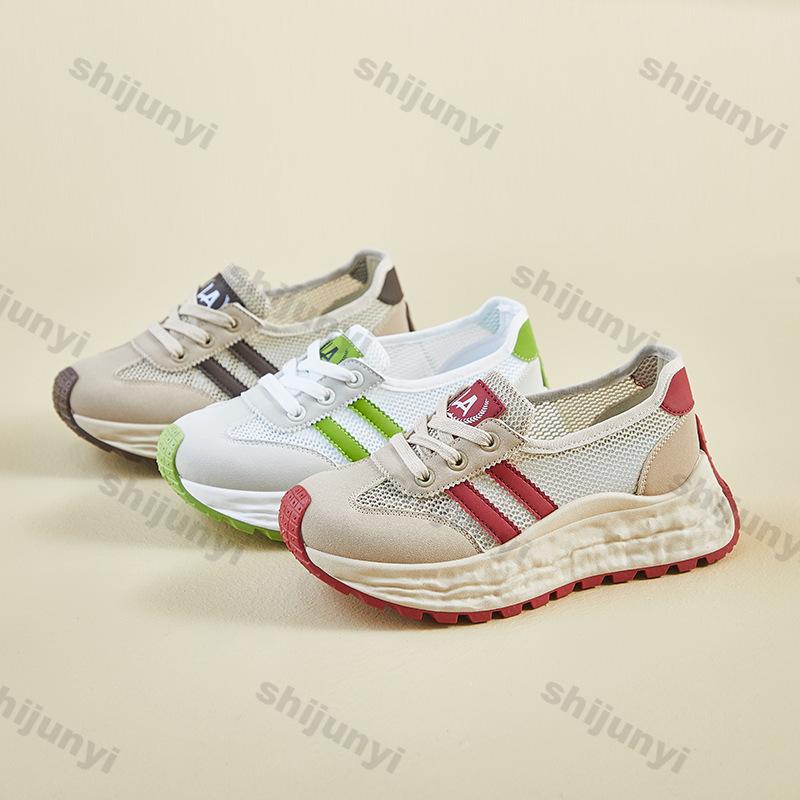 Модные женские массивные кроссовки 2025 Лето Уличные Сетчатые Дышащие Удобные Спортивные обувь Модные На шнуровке Увеличивающие рост Повседневная обувь