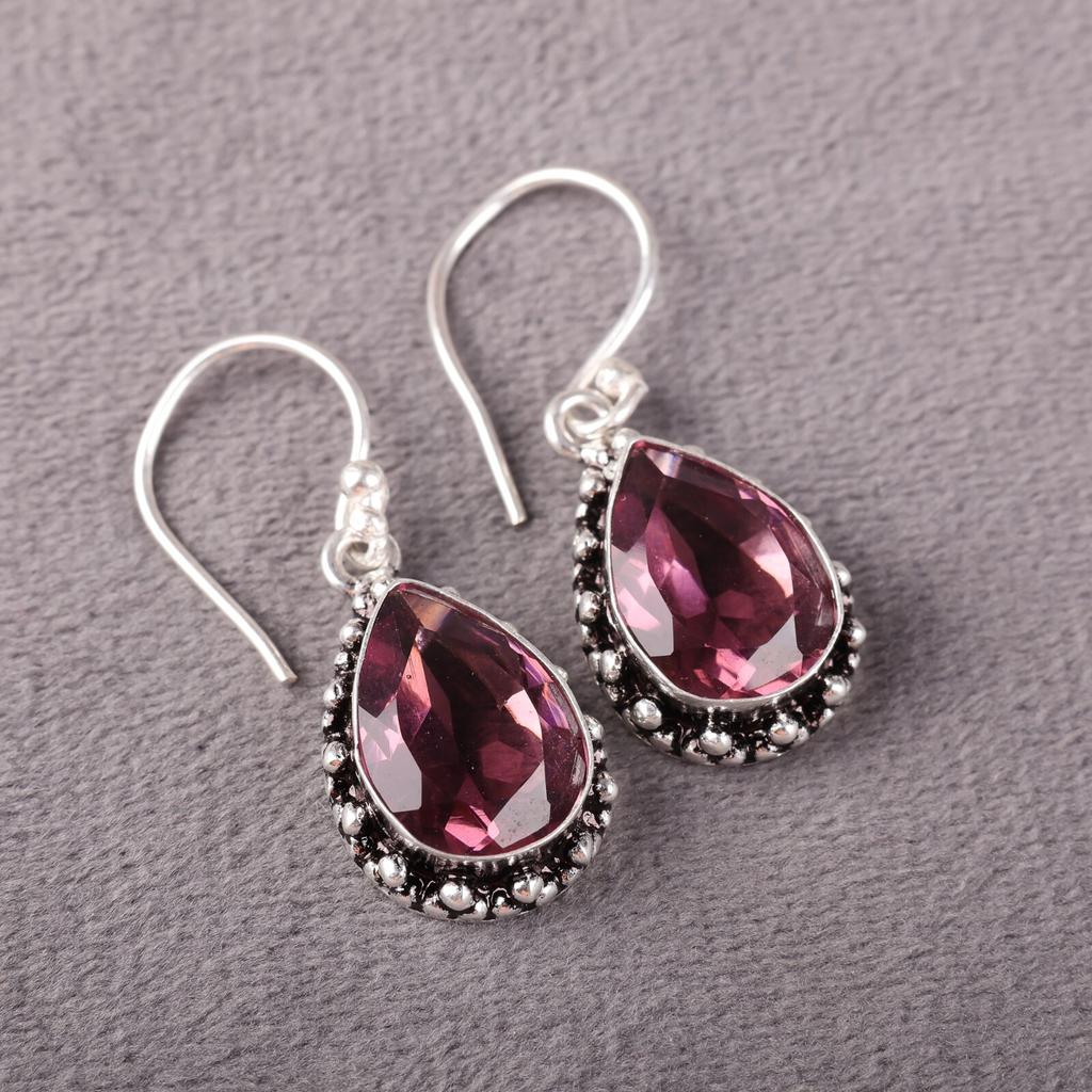 Natural Rhodolite Gemstone 925 Sterling Silver Jewelry Drop/Dangle Earrings1.41" EE-97-14