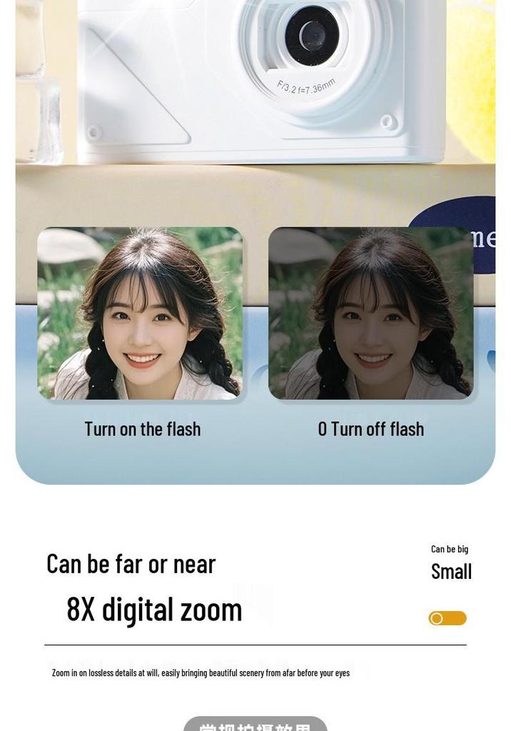 96MP HD Retro Digital Camera with Dual Selfie Lens, 8x Zoom & LED Flash for Student Parties