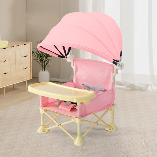 Portable Baby High Chair Folding Toddler Camping Chair Dining Seat Adjustable Safety Belt Multifunctional Booster Seat with Removable Tray