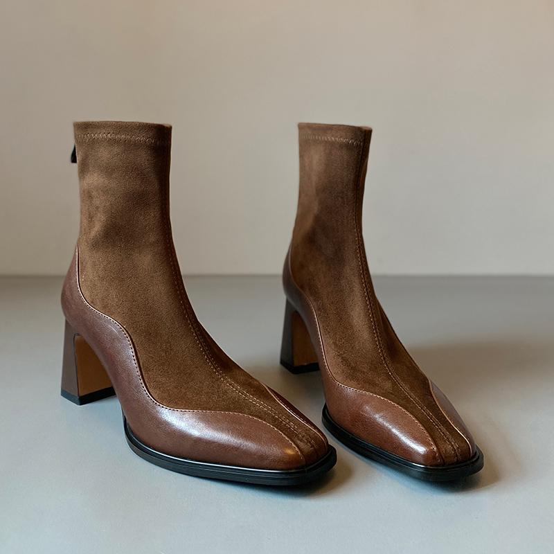 Fashion Vintage Thick Heel Square Toe Women Ankle Boots Back Zippers Autumn Winter Shoes Ladies Elegant Slimming Short Booties