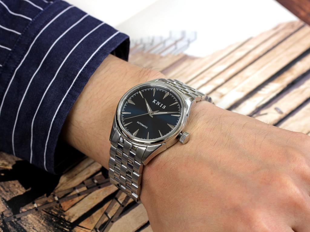 KNIS automatic watch for sapphire stainless steel 10 ATM water mechanical deep (Nis) Japanese-made men, crystal, band, resistance, movement, blue,