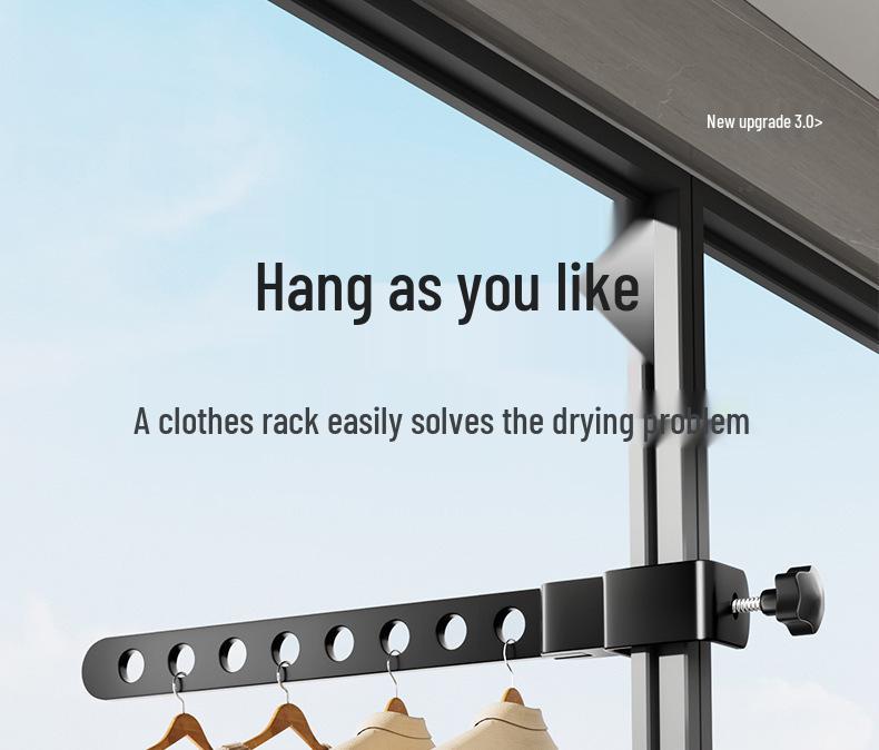 Aluminum Balcony Clothes Drying Rack with Snap-On Anti-Theft Clips for Window Frames - No Drilling Needed