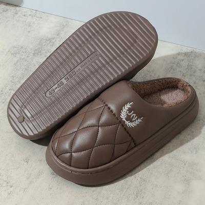 Тапочки на платформе, мужские домашние тапочки из искусственной кожи с эффектом памяти, зимние теплые туфли для гостиной, домашние тапочки в клетку, мягкие, из ЭВА, плюшевые