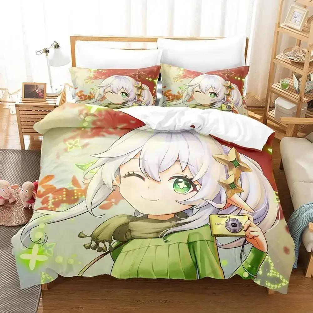 Lightweight Breathable New Game Nahida Genshin Impact Cartoon Anime three piece Adult Kid Bedroom Sets 3D Kawaii Girls Quilt