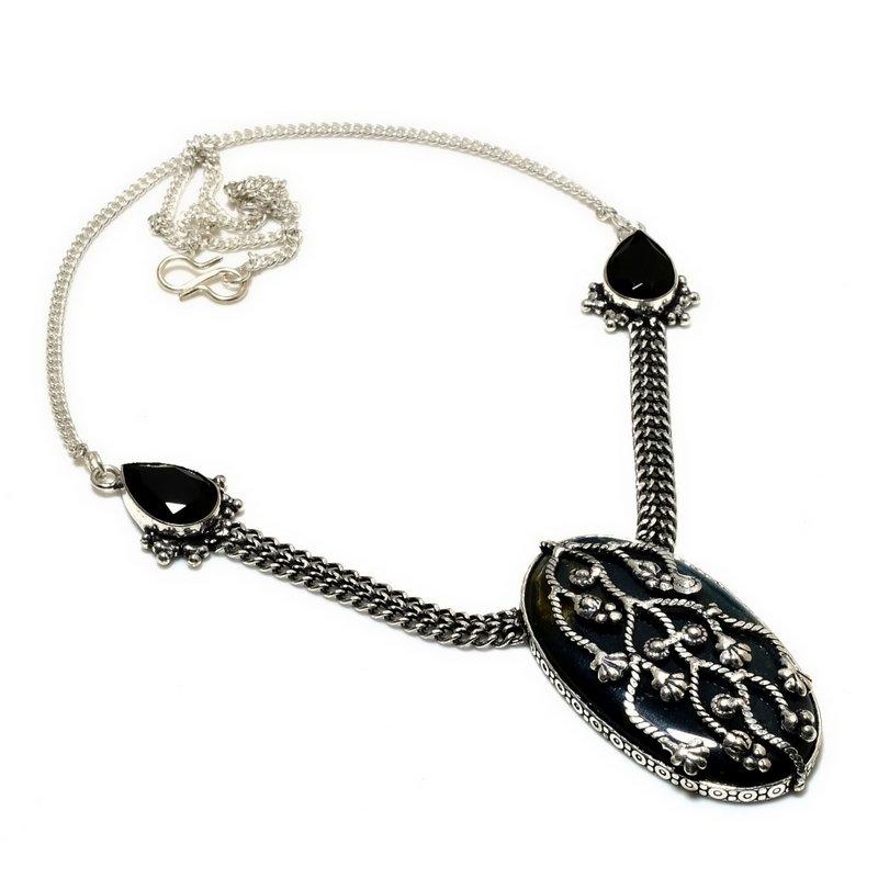 Лабрадорит, черная шпинель, драгоценный камень 925, посеребренное ювелирное ожерелье, 18 дюймов