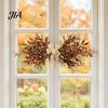 Full Artificial Autumn Wreath 23.6" Olive Wreath, Faux Fall Leaf Teardrop Swag, Door Hanger for Thanksgiving with Burlap Bow Front Door, Wall, Mantel,