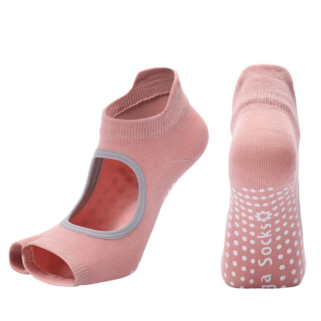 Новые профессиональные носки для йоги с двумя пальцами, женские дышащие носки с открытой спиной и рюшами для балета, пилатеса, силиконовые нескользящие танцевальные спортивные носки