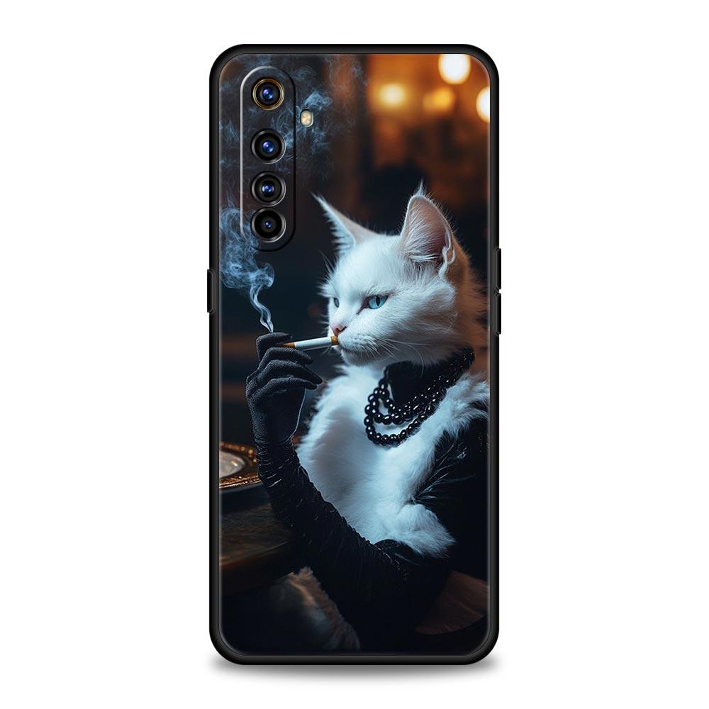 Fashion Kitten Smoking Pattern Case For Realme C67 C63 C55 C53 C35 C25 C21 GT 2 3 5 6 10 11 12 13 Pro Plus Soft TPU Phone Cover