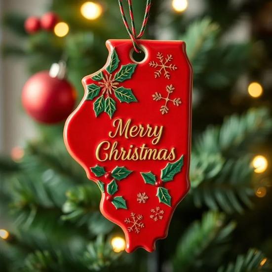 State Pride Christmas Ornaments Acrylic State Shaped Xmas Tree Hanging Decoration for Holiday Home Decor